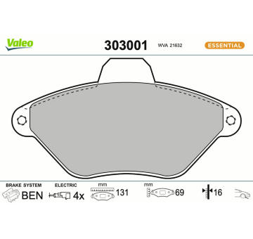 Sada brzdových destiček, kotoučová brzda VALEO 303001