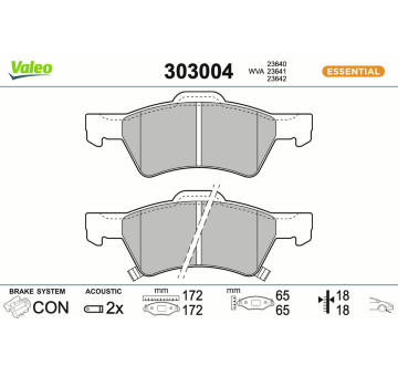 Sada brzdových destiček, kotoučová brzda VALEO 303004
