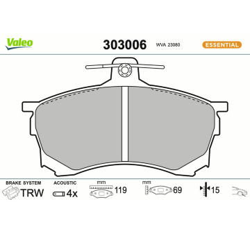 Sada brzdových destiček, kotoučová brzda VALEO 303006