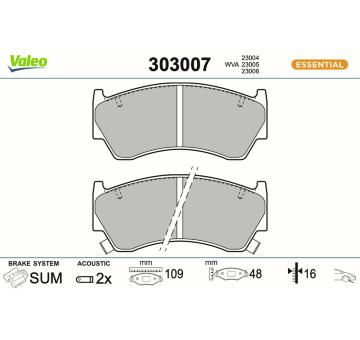 Sada brzdových destiček, kotoučová brzda VALEO 303007
