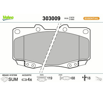 Sada brzdových destiček, kotoučová brzda VALEO 303009