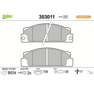 Sada brzdových destiček, kotoučová brzda VALEO 303011