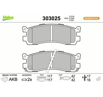 Sada brzdových destiček, kotoučová brzda VALEO 303025