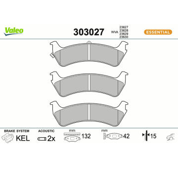 Sada brzdových destiček, kotoučová brzda VALEO 303027