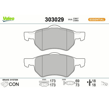 Sada brzdových destiček, kotoučová brzda VALEO 303029