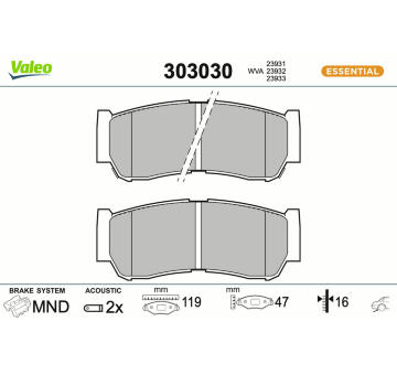 Sada brzdových destiček, kotoučová brzda VALEO 303030