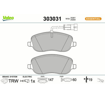 Sada brzdových destiček, kotoučová brzda VALEO 303031