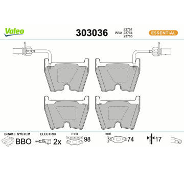 Sada brzdových destiček, kotoučová brzda VALEO 303036