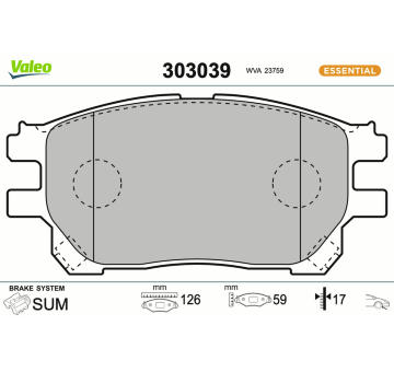 Sada brzdových destiček, kotoučová brzda VALEO 303039