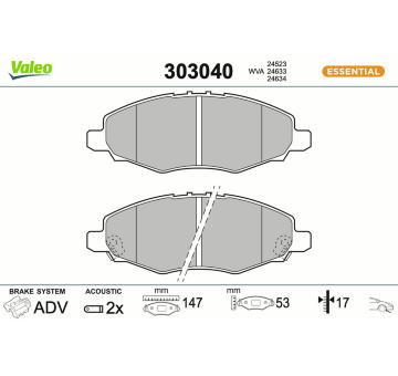 Sada brzdových destiček, kotoučová brzda VALEO 303040
