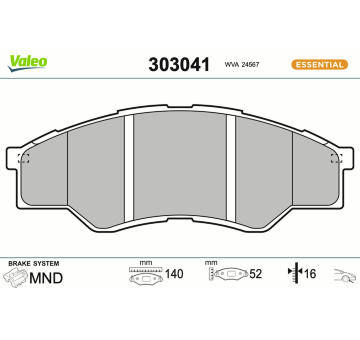 Sada brzdových destiček, kotoučová brzda VALEO 303041