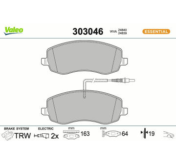 Sada brzdových destiček, kotoučová brzda VALEO 303046