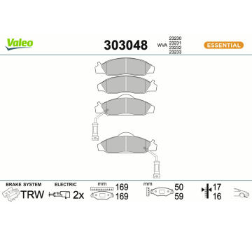 Sada brzdových destiček, kotoučová brzda VALEO 303048