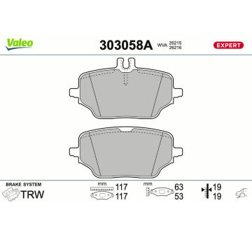 Sada brzdových destiček, kotoučová brzda VALEO 303058A