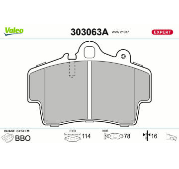 Sada brzdových destiček, kotoučová brzda VALEO 303063A