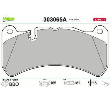 Sada brzdových destiček, kotoučová brzda VALEO 303065A