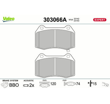 Sada brzdových destiček, kotoučová brzda VALEO 303066A