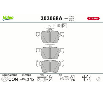 Sada brzdových destiček, kotoučová brzda VALEO 303068A