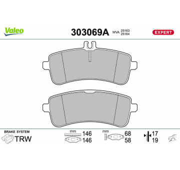 Sada brzdových destiček, kotoučová brzda VALEO 303069A