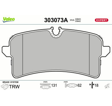Sada brzdových destiček, kotoučová brzda VALEO 303073A