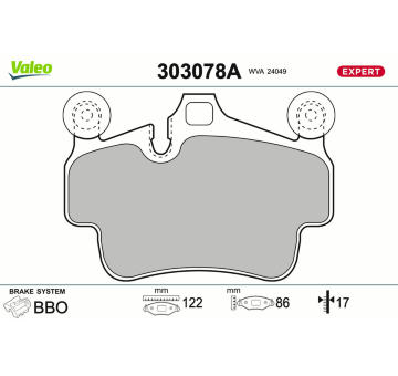 Sada brzdových destiček, kotoučová brzda VALEO 303078A