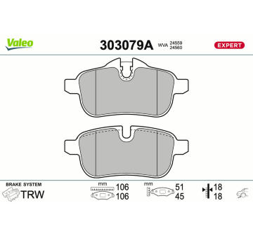 Sada brzdových destiček, kotoučová brzda VALEO 303079A