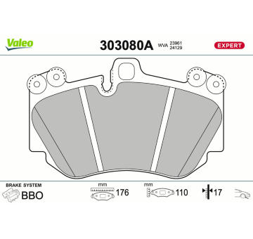 Sada brzdových destiček, kotoučová brzda VALEO 303080A