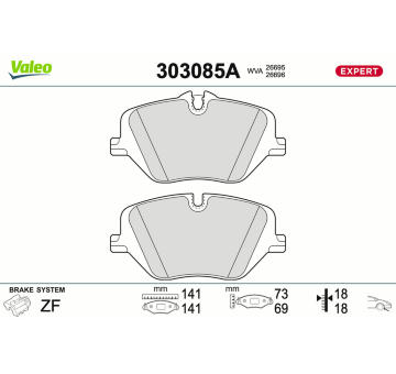 Sada brzdových destiček, kotoučová brzda VALEO 303085A