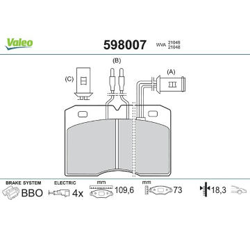 Sada brzdových destiček, kotoučová brzda VALEO 598007