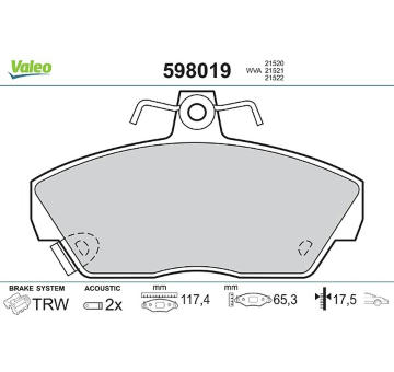 Sada brzdových platničiek kotúčovej brzdy VALEO 598019