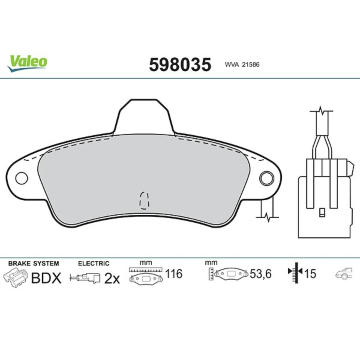 Sada brzdových destiček, kotoučová brzda VALEO 598035