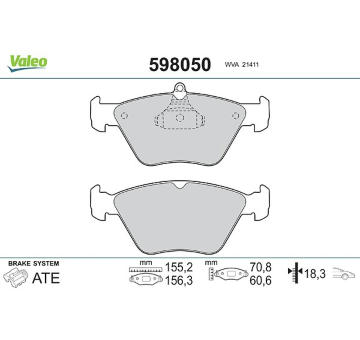 Sada brzdových destiček, kotoučová brzda VALEO 598050