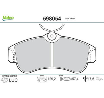 Sada brzdových destiček, kotoučová brzda VALEO 598054