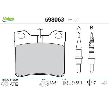 Sada brzdových destiček, kotoučová brzda VALEO 598063