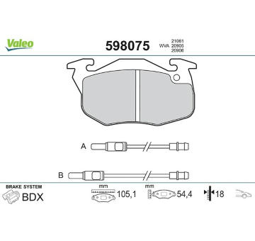 Sada brzdových destiček, kotoučová brzda VALEO 598075