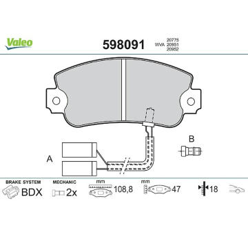 Sada brzdových destiček, kotoučová brzda VALEO 598091
