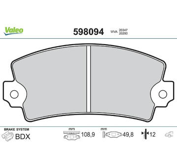 Sada brzdových destiček, kotoučová brzda VALEO 598094