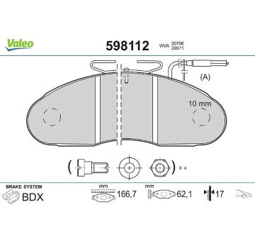 Sada brzdových destiček, kotoučová brzda VALEO 598112