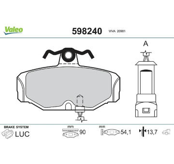 Sada brzdových destiček, kotoučová brzda VALEO 598240