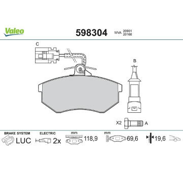 Sada brzdových destiček, kotoučová brzda VALEO 598304