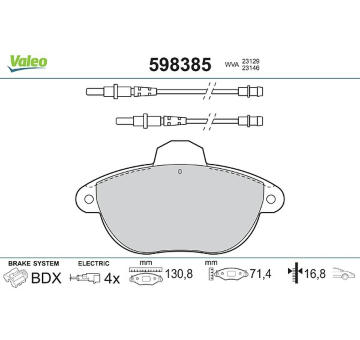 Sada brzdových destiček, kotoučová brzda VALEO 598385