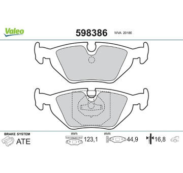 Sada brzdových destiček, kotoučová brzda VALEO 598386