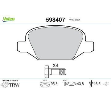 Sada brzdových platničiek kotúčovej brzdy VALEO 598407