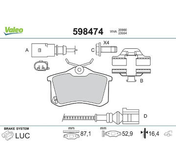 Sada brzdových destiček, kotoučová brzda VALEO 598474