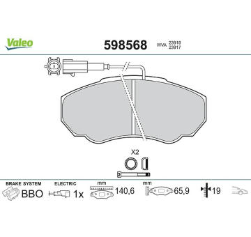 Sada brzdových destiček, kotoučová brzda VALEO 598568