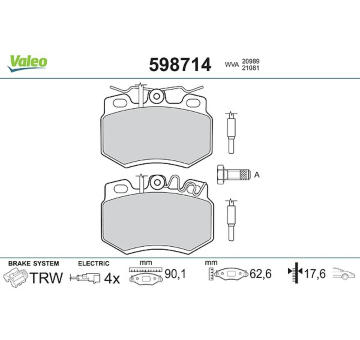 Sada brzdových destiček, kotoučová brzda VALEO 598714