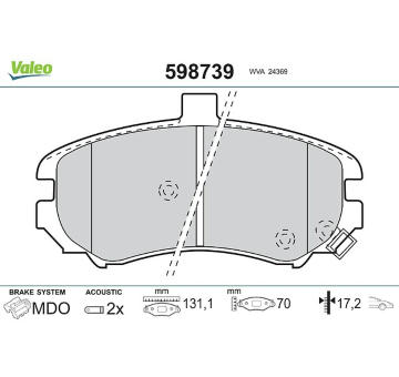 Sada brzdových destiček, kotoučová brzda VALEO 598739