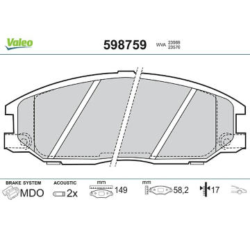 Sada brzdových destiček, kotoučová brzda VALEO 598759