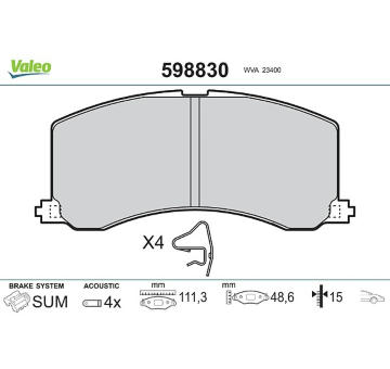 Sada brzdových destiček, kotoučová brzda VALEO 598830