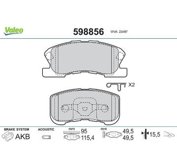 Sada brzdových destiček, kotoučová brzda VALEO 598856